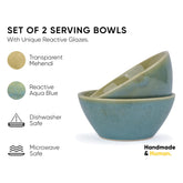 Ceramic Serving Medium Bowls Set Of 2 Pieces - 850ml Each, Green Blue Reactive | Premium Ceramic Bowls - Medium Size | Microwave Safe Bowls - Bowl Sets With Glossy Finish | Ceramic Bowls